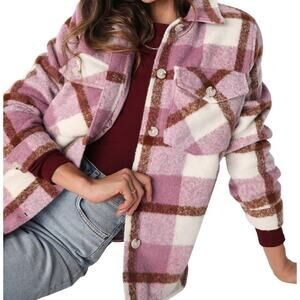 BlankNYC Voyager Pink and Brown Plaid Shacket, Women’s M